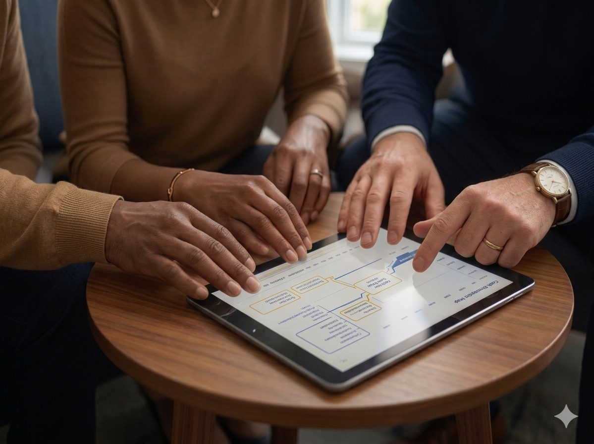 Wayne Carr beside a client reviewing their financial strategy